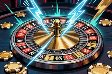 Lightning Roulette Comic Tile mit elektrischen Blitzen auf goldenen Zahlen bei Betsson