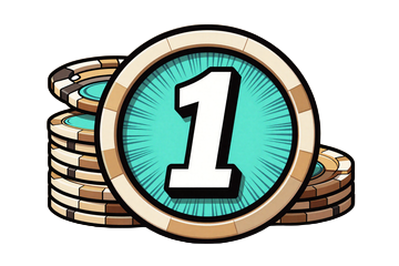 Comic-Badge Einzahlung 1 mit M&uuml;nzstapel f&uuml;r den ersten Betsson Bonus