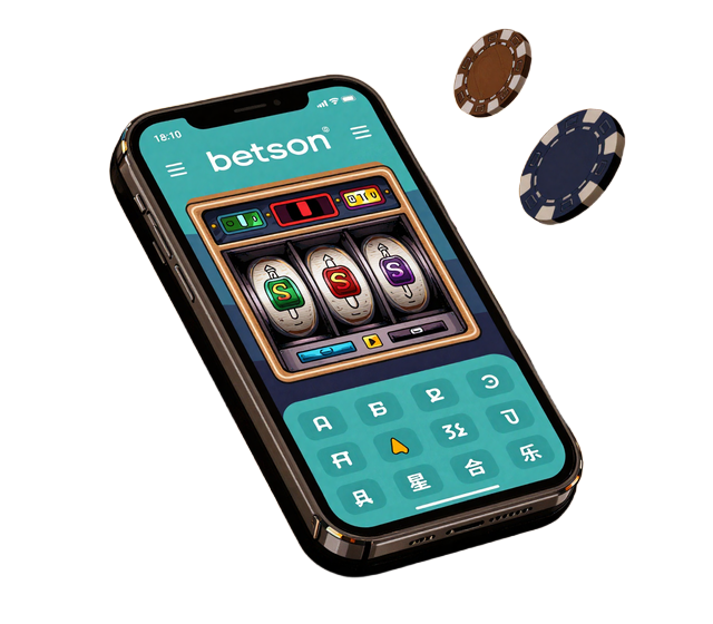 Comic-Smartphone-Mockup mit Betsson Casino Lobby f&uuml;r die mobile Browser-Erfahrung
