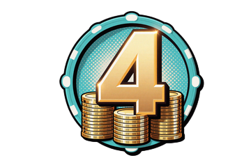 Comic-Badge Einzahlung 4 mit h&ouml;chstem M&uuml;nzstapel f&uuml;r den vierten Betsson Bonus
