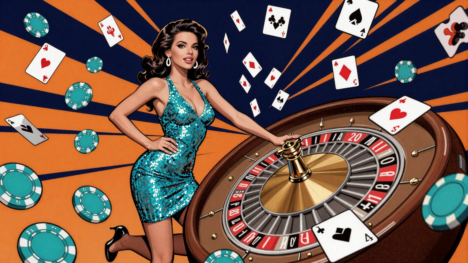 Comic-Casino Model mit Spielkarten, Chips und Roulette im Betsson Online Casino Deutschland