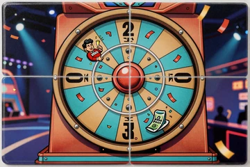 Crazy Time Comic Game Show mit buntem Geldrad und Moderator im Betsson Live Casino